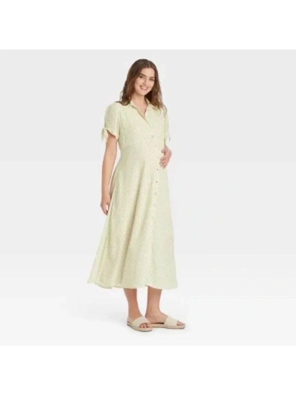 The Nines By Hatch Maternity Ivory Green Polka Dot Button Front Large